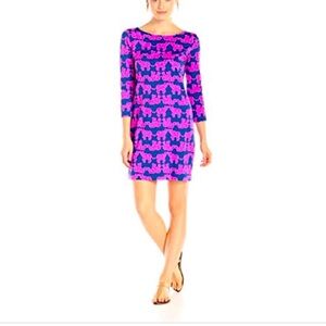 Lilly Pulitzer Vibrant Pink and Navy Long Sleeve Dress elephant boho Marlowe